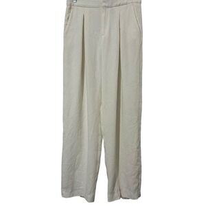 Partow‎ Ivory White Textured Lightweight Wide Leg Trouser Pants 8 (est)